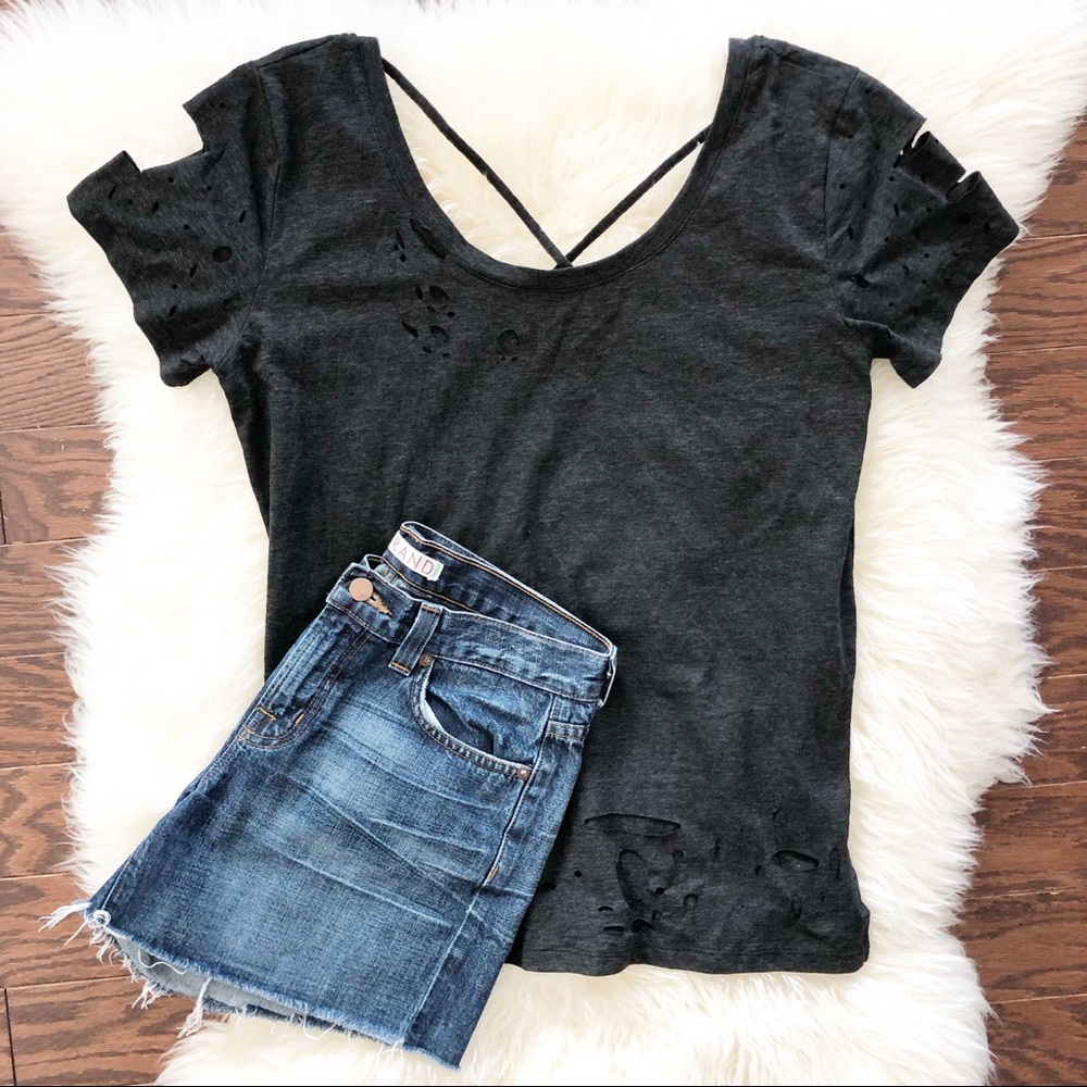 Umgee USA Short Sleeve Top With Holes Cut Out